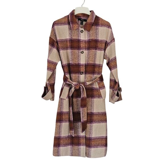 Forever 21 Jackets & Blazers - Forever 21 Long Line Plaid Jacket Belted Sz L